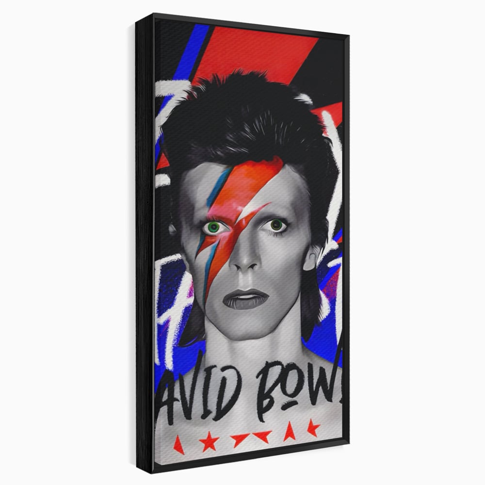 Tablou canvas cu tablou canvas cu portretul lui david bowie, in rama de aluminiu negru
